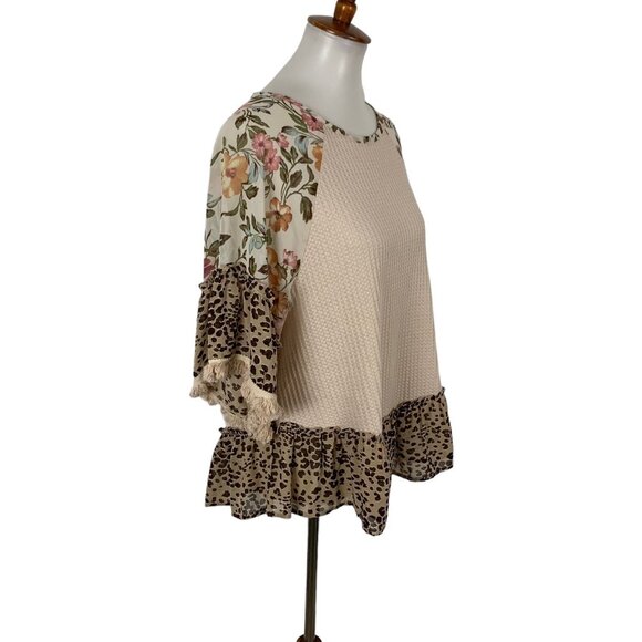 Umgee Tan Ruffle Top Small Short Sleeve Boho Festival Romantic Flowy - Picture 3 of 6